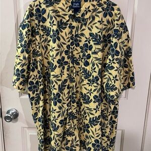 High Sierra Button Up Yellow Shirt, Hawaiian Tropical Leaves, 2xl